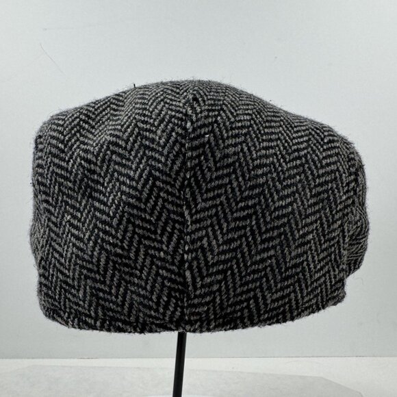 Chaps Mens Herringbone Flat Cap Newsboy Hat Wool Polyester Black Gray S/M - Picture 3 of 8